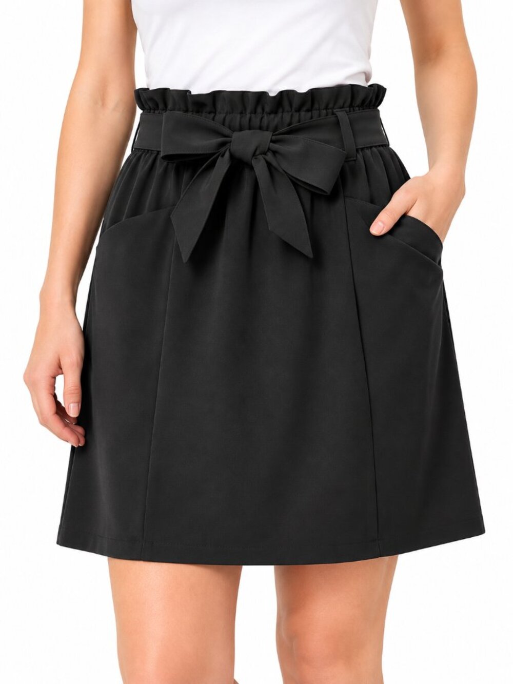Mondetta Black High Waisted Stretch Skirt Belt Pockets NWT